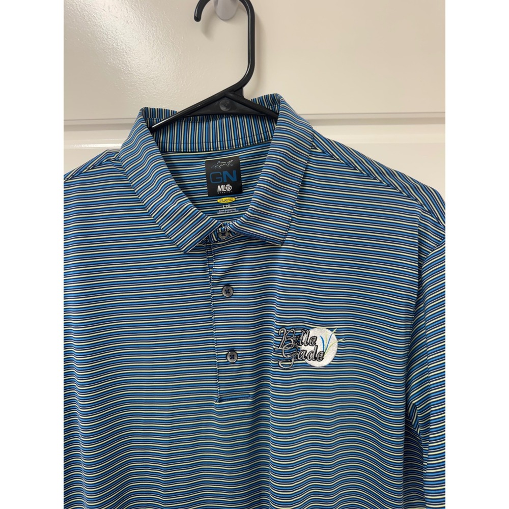 Greg Norman ML75 Blue Stripe Golf Polo Men Large Belle Glade The Villages Nice